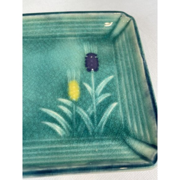 Turquiose Blue Mugi Plate Trinket Dish Small 4.5in Sqaure Flowers Vintage Japan - Picture 2 of 6